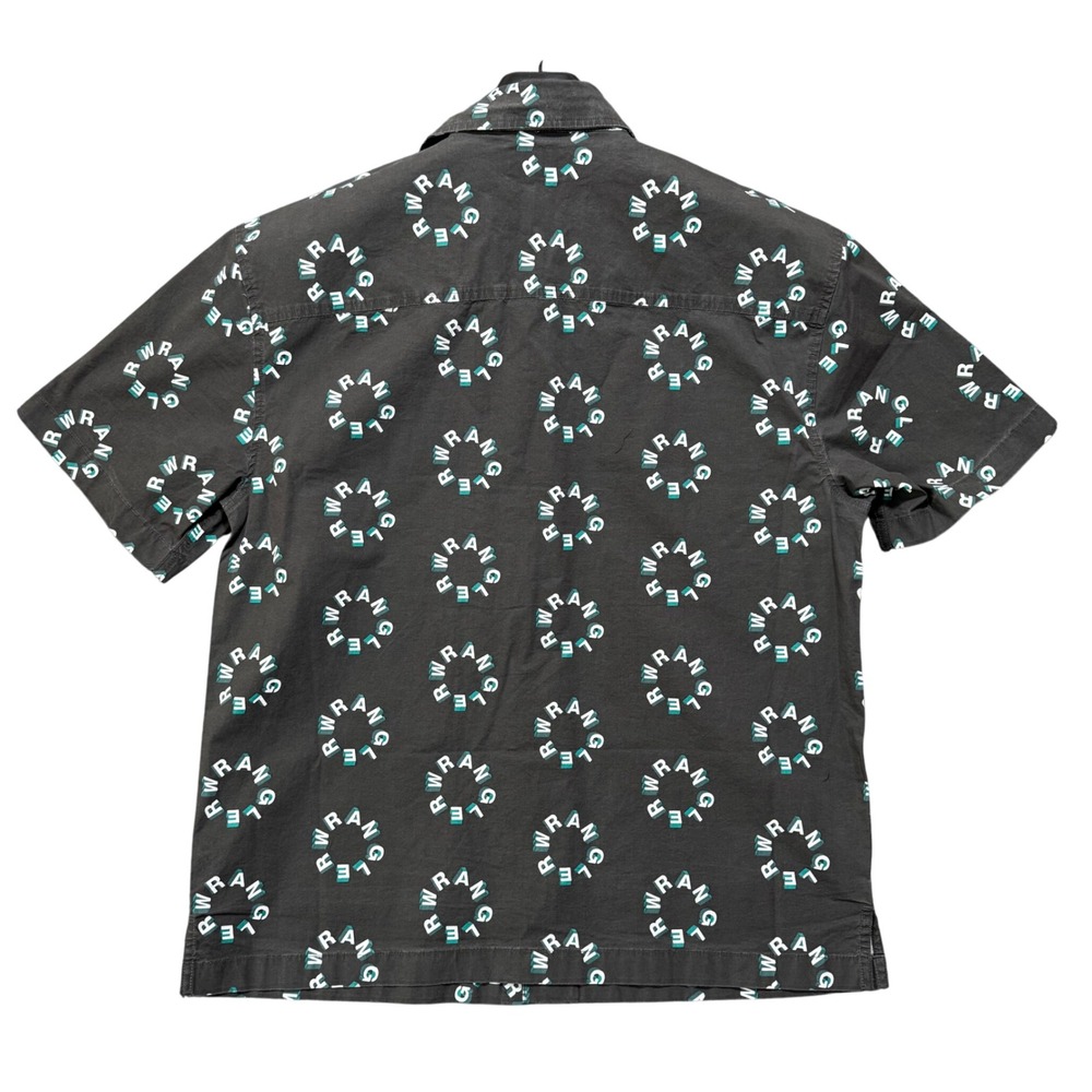 Wrangler Mens Medium Button Up Shirt Short Sleeve Mechanic Retro Print Faded - Picture 3 of 9
